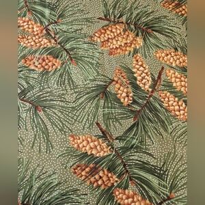 White Pinecone & Tassel Fabric by Susan Ellis 22x43 Winter Print